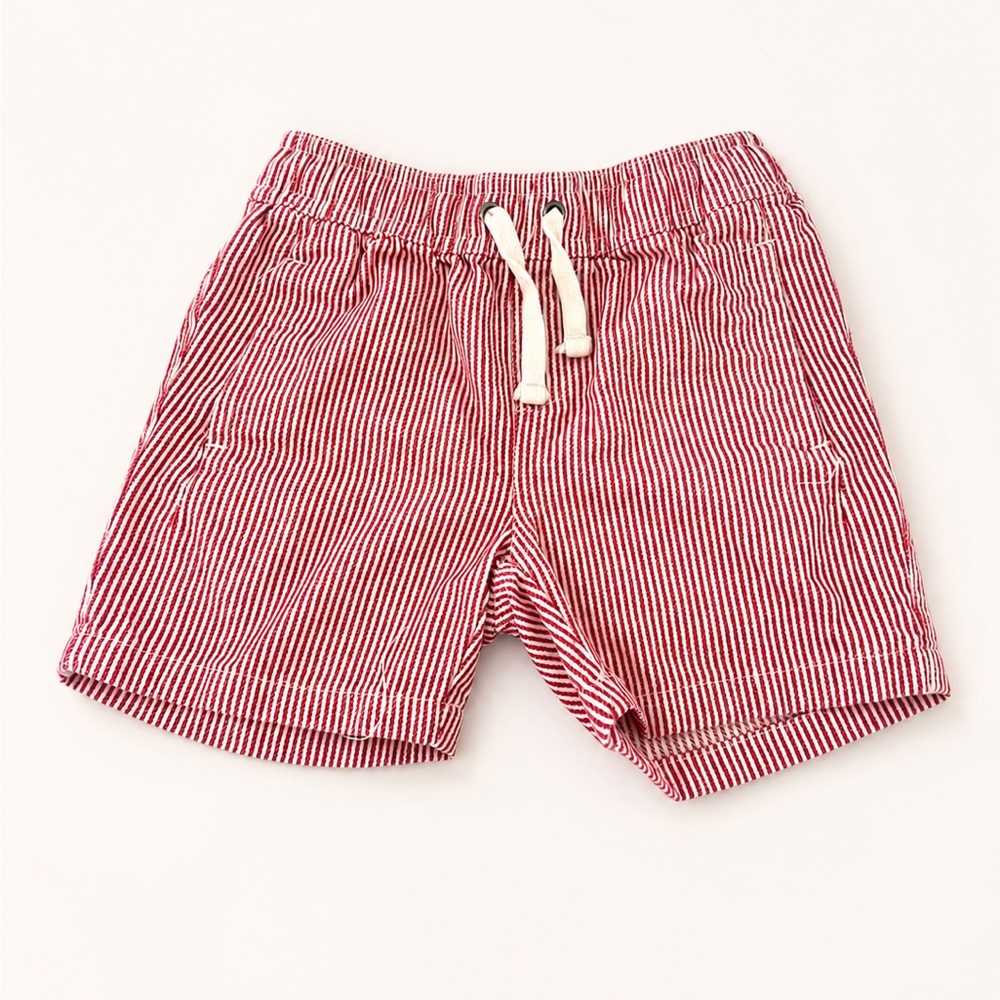 Striped Red Pull-On Kids Shorts with Drawstring